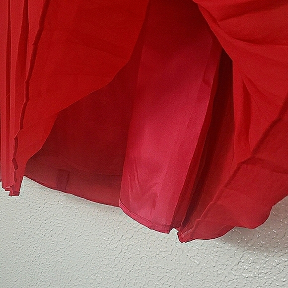 Ann Taylor Loft Red Chiffon Pleated Mini Dress Sleeveless Square Neck Zip Back - Picture 8 of 13